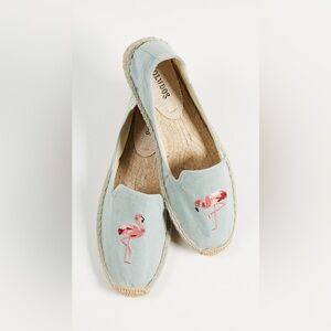 Anthropologie Soludos Espadrilles Canvas Loafers Blue Flamingo Slipper Size 7